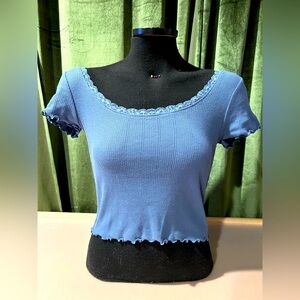 Blue Lace Trim Women's Top